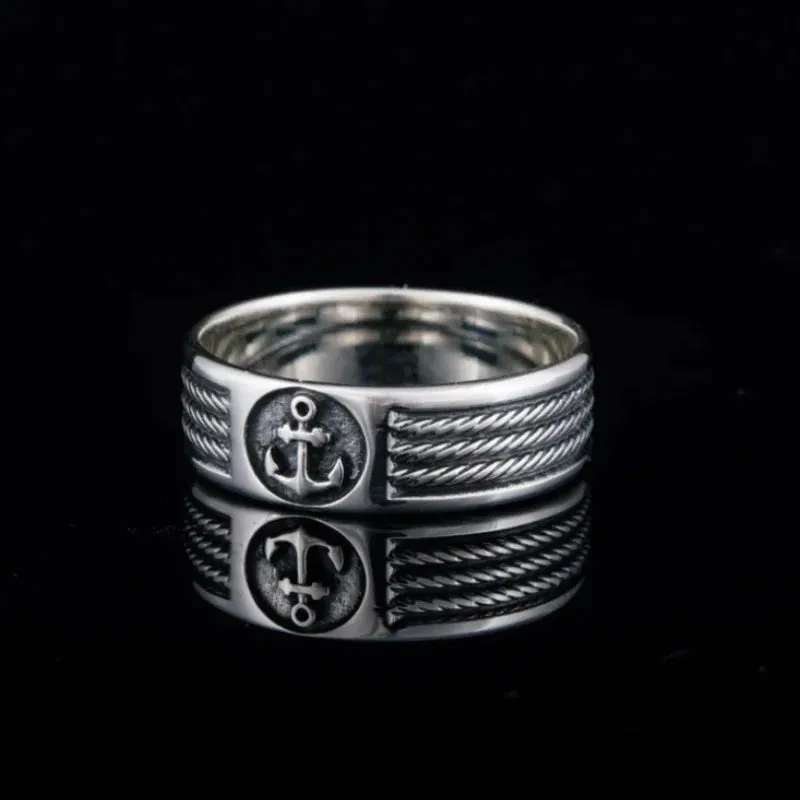 Captain Pirate Men's Anchor Punk Ship Ring