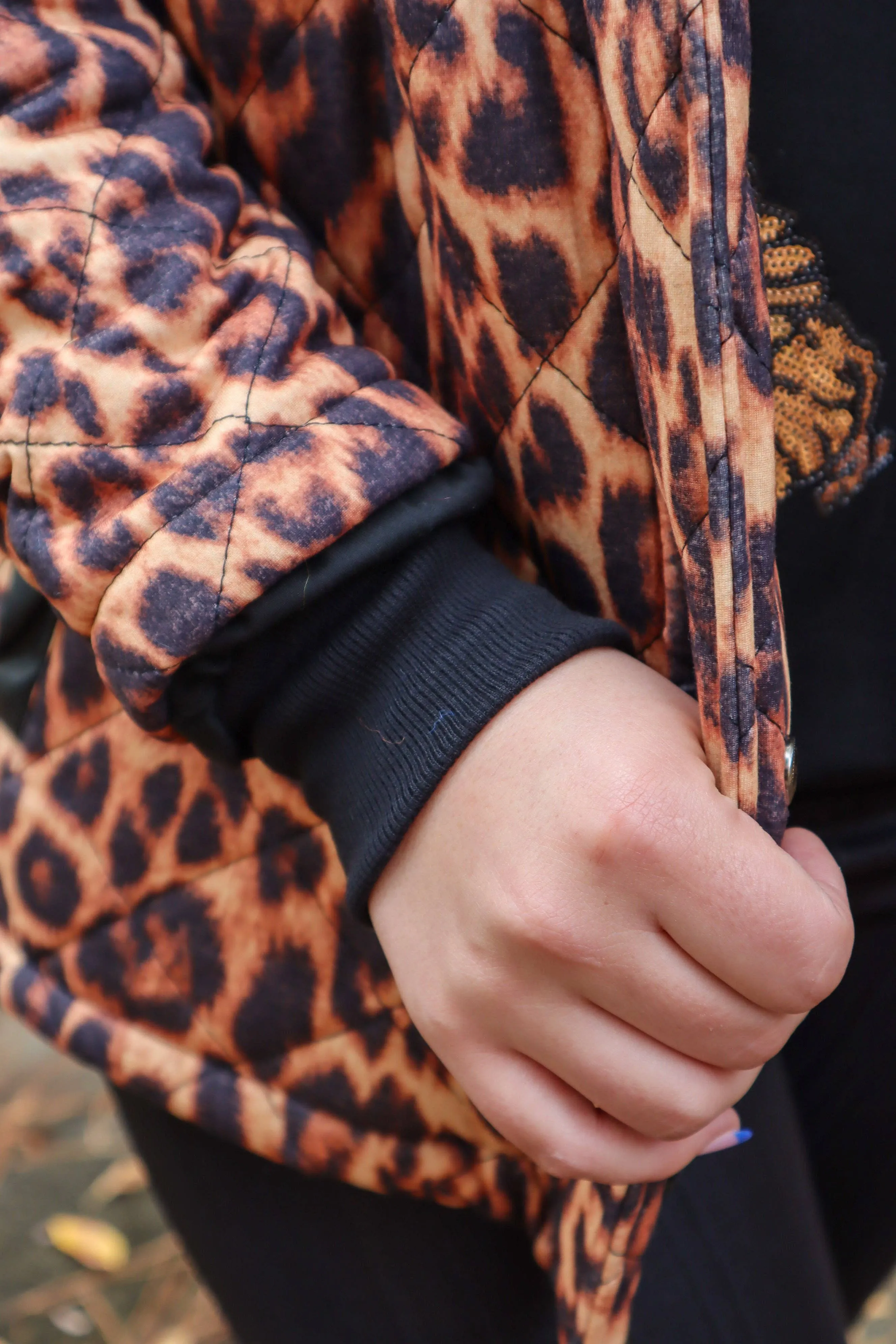 Carolina Fur Trimmed Quilted Jacket - Leopard Print