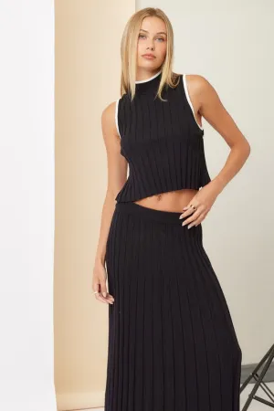 Contrast Knitted Tie Mock-Neck Top