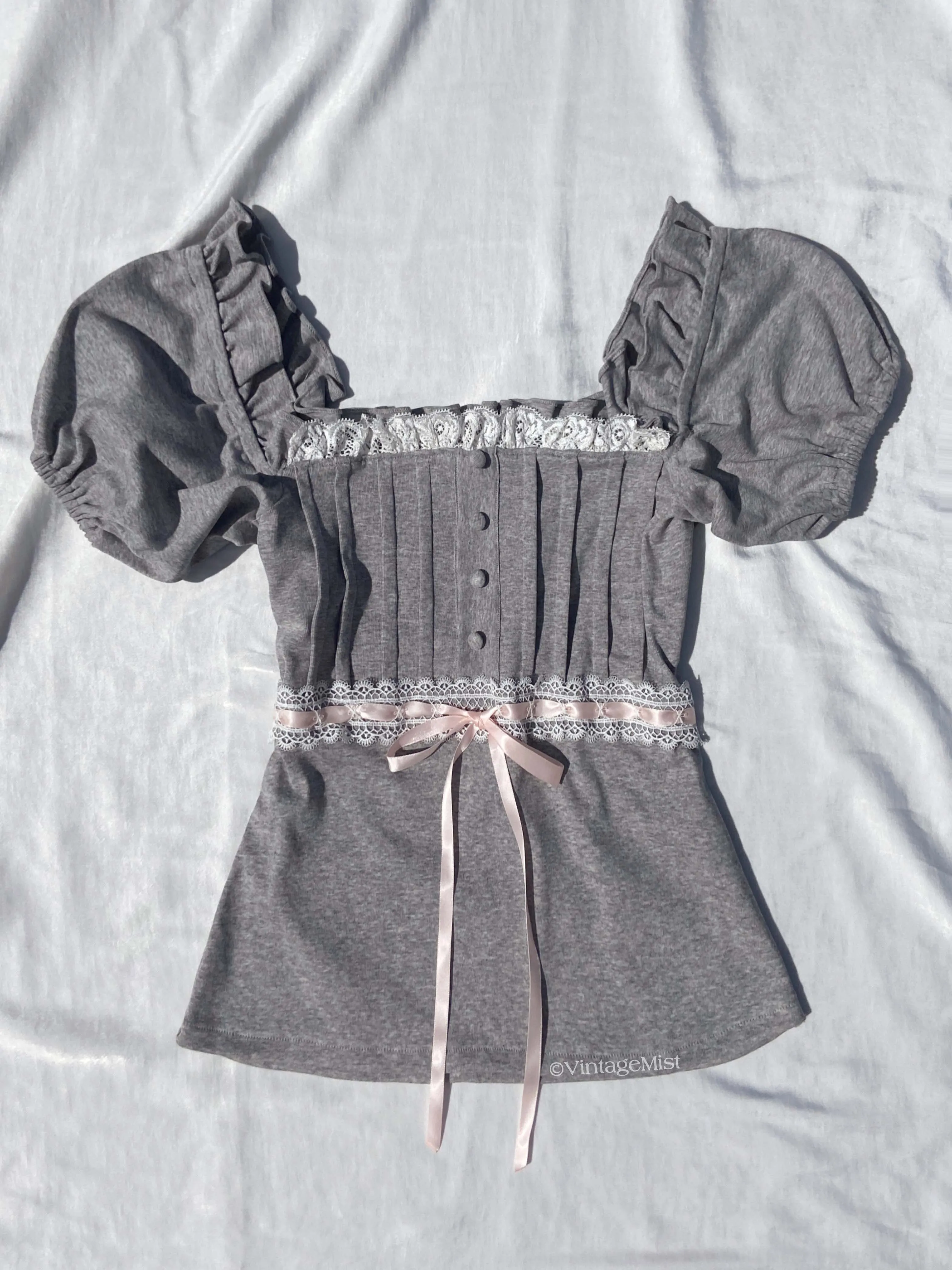 Coquette Aesthetic Lace Trim Puff Sleeve Camisole