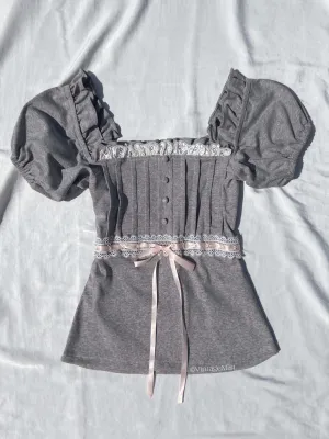 Coquette Aesthetic Lace Trim Puff Sleeve Camisole