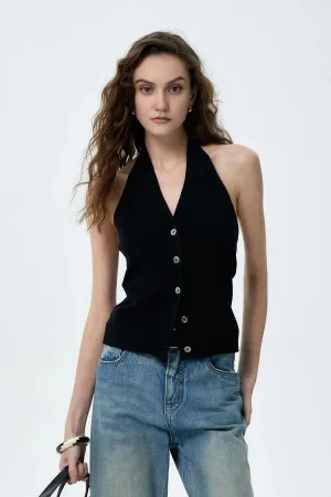 Cotton Acetate Blend Backless Halter Top