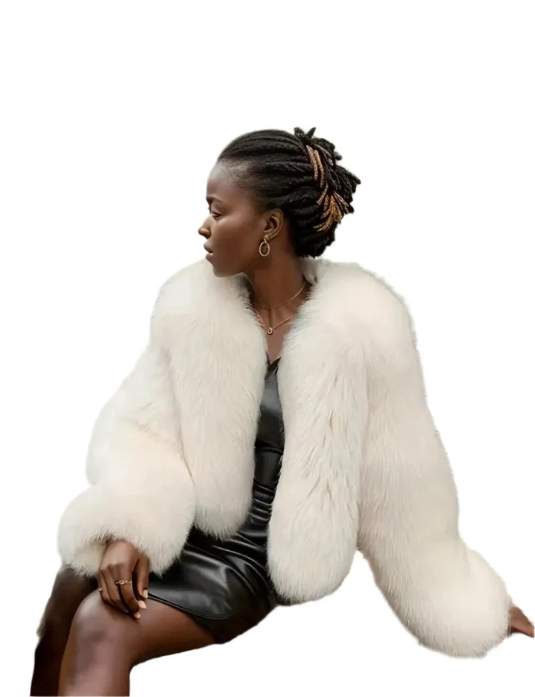 Elegant Black Imitation Fox Fur Jacket – Classic Warm Coat for Fashion-Forward Women