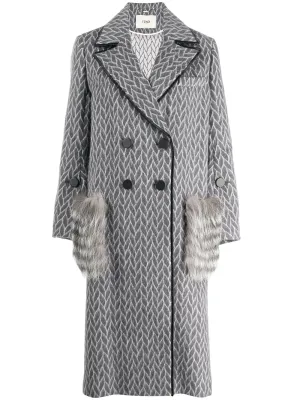 FENDI fur pockets wool & alpaca leather-trimmed coat Size I 40 S small ladies