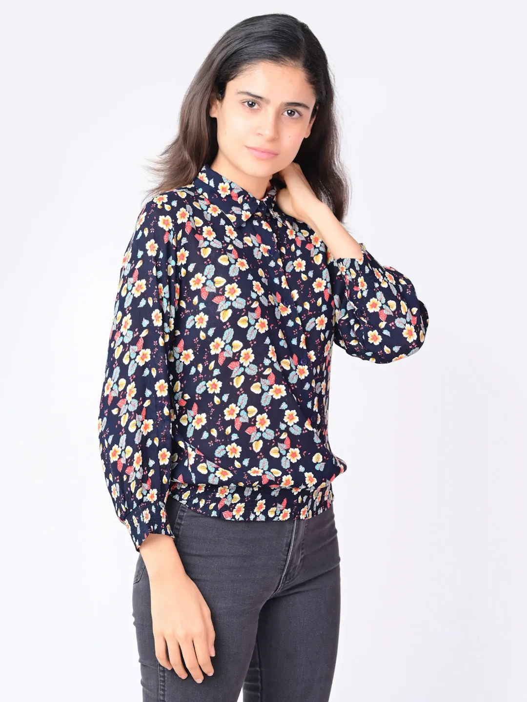 Flawless Women Shirt Style in Black Floral Top