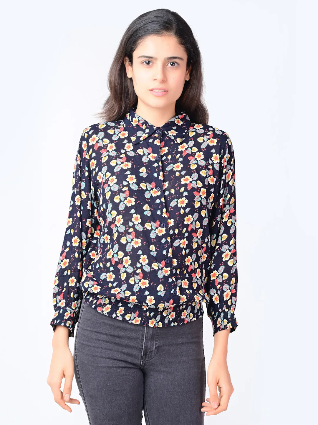 Flawless Women Shirt Style in Black Floral Top
