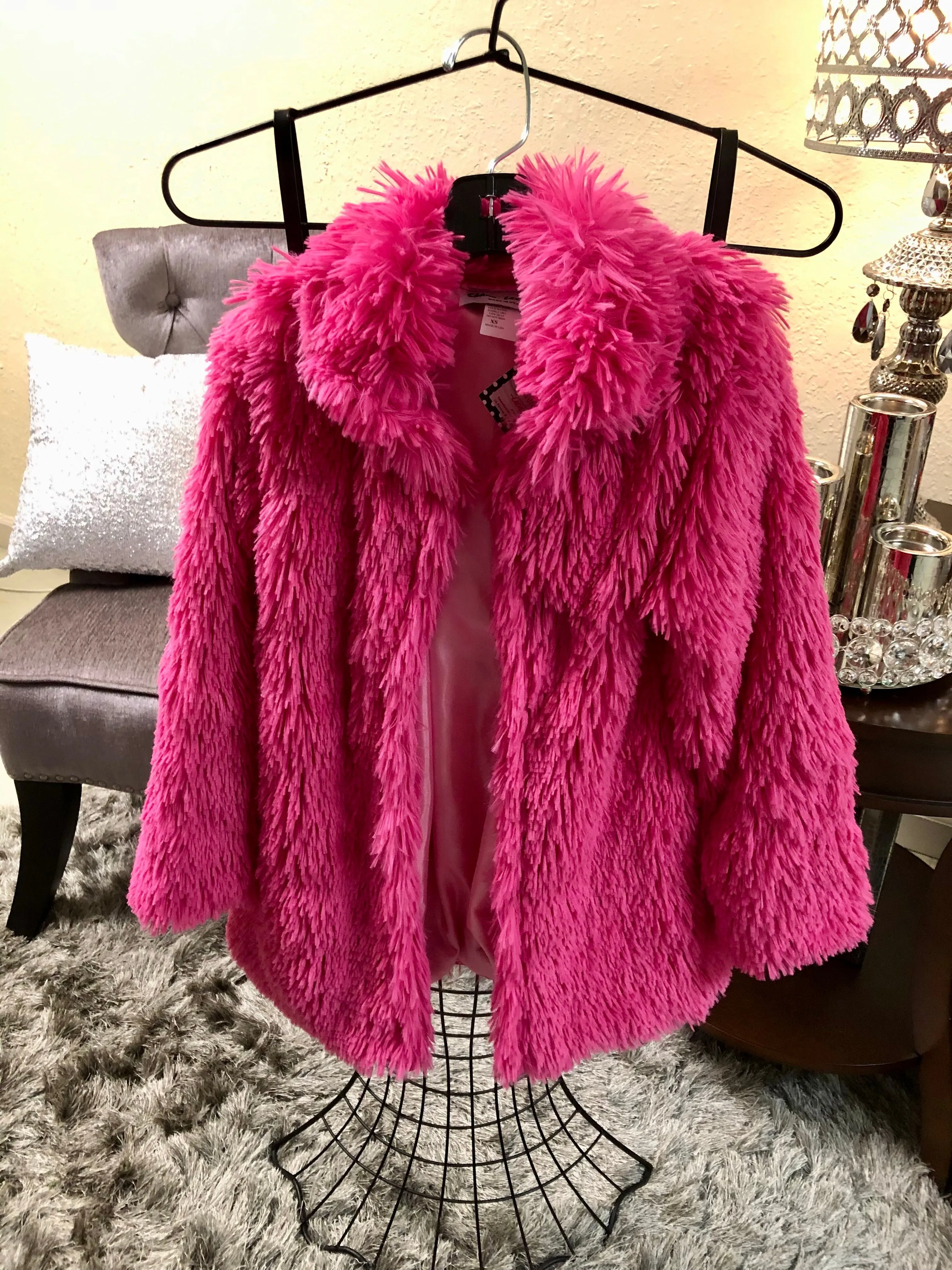 Girl’s Fuchsia Shaggy Swing Coat