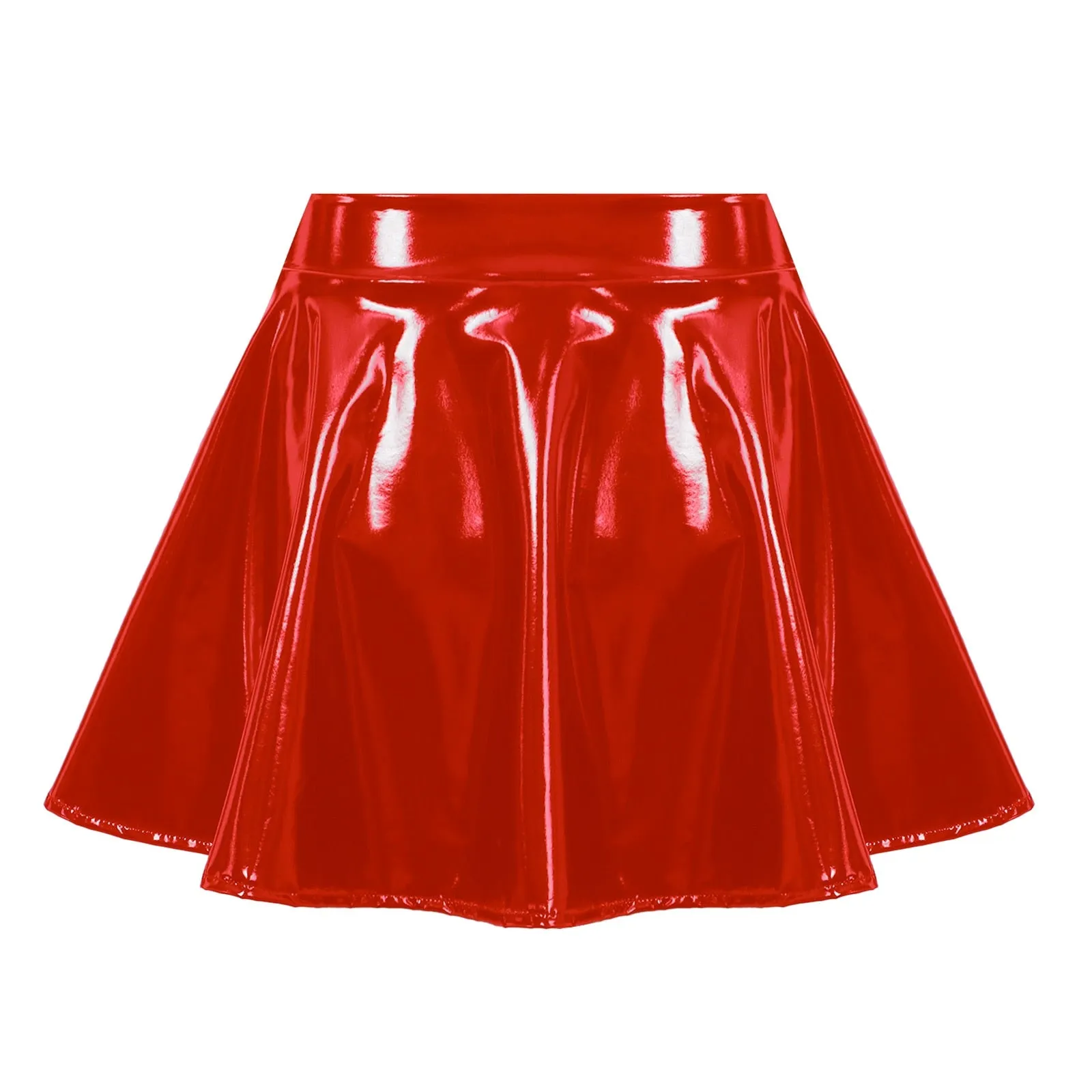 Glossy Patent Leather Flared Mini Skirt