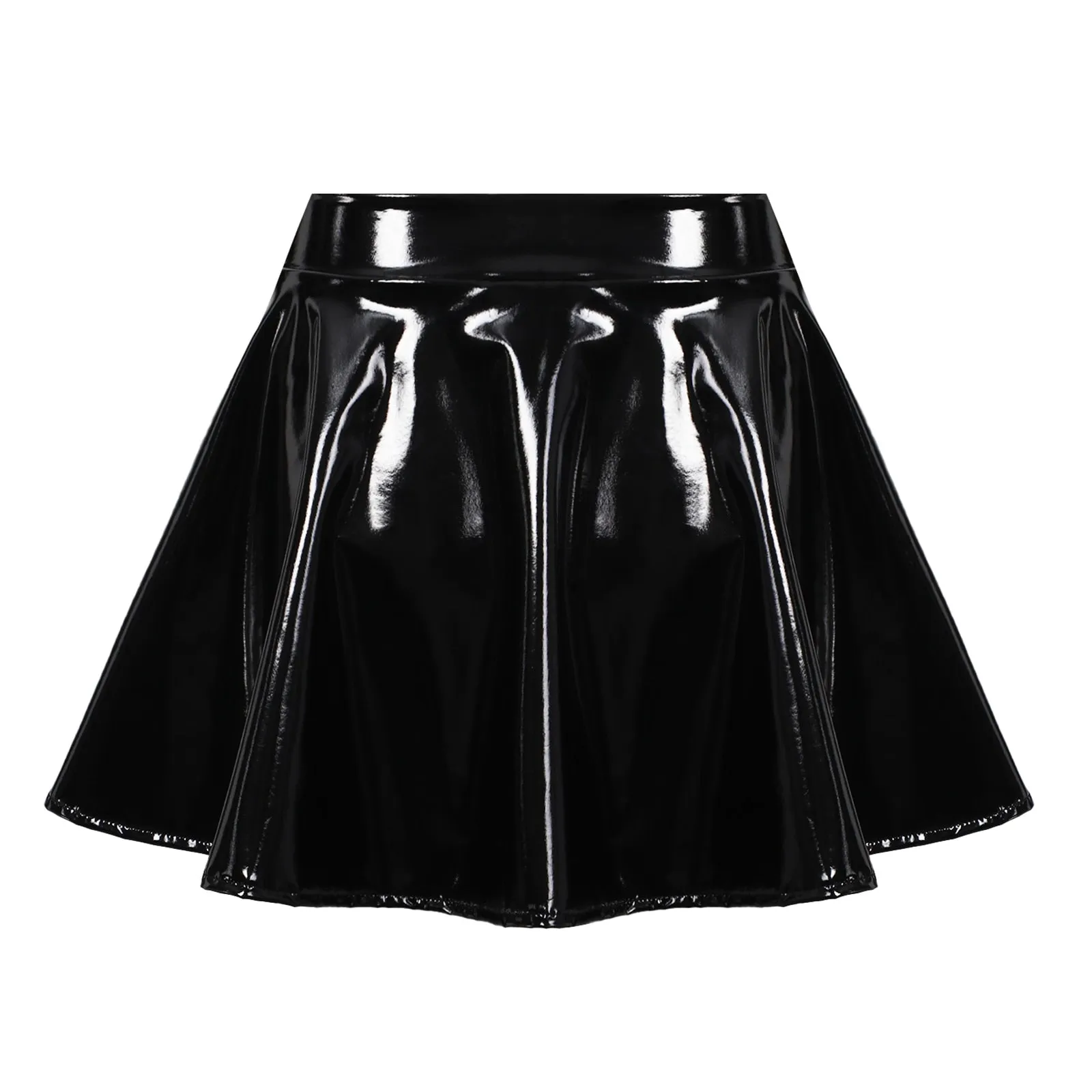 Glossy Patent Leather Flared Mini Skirt