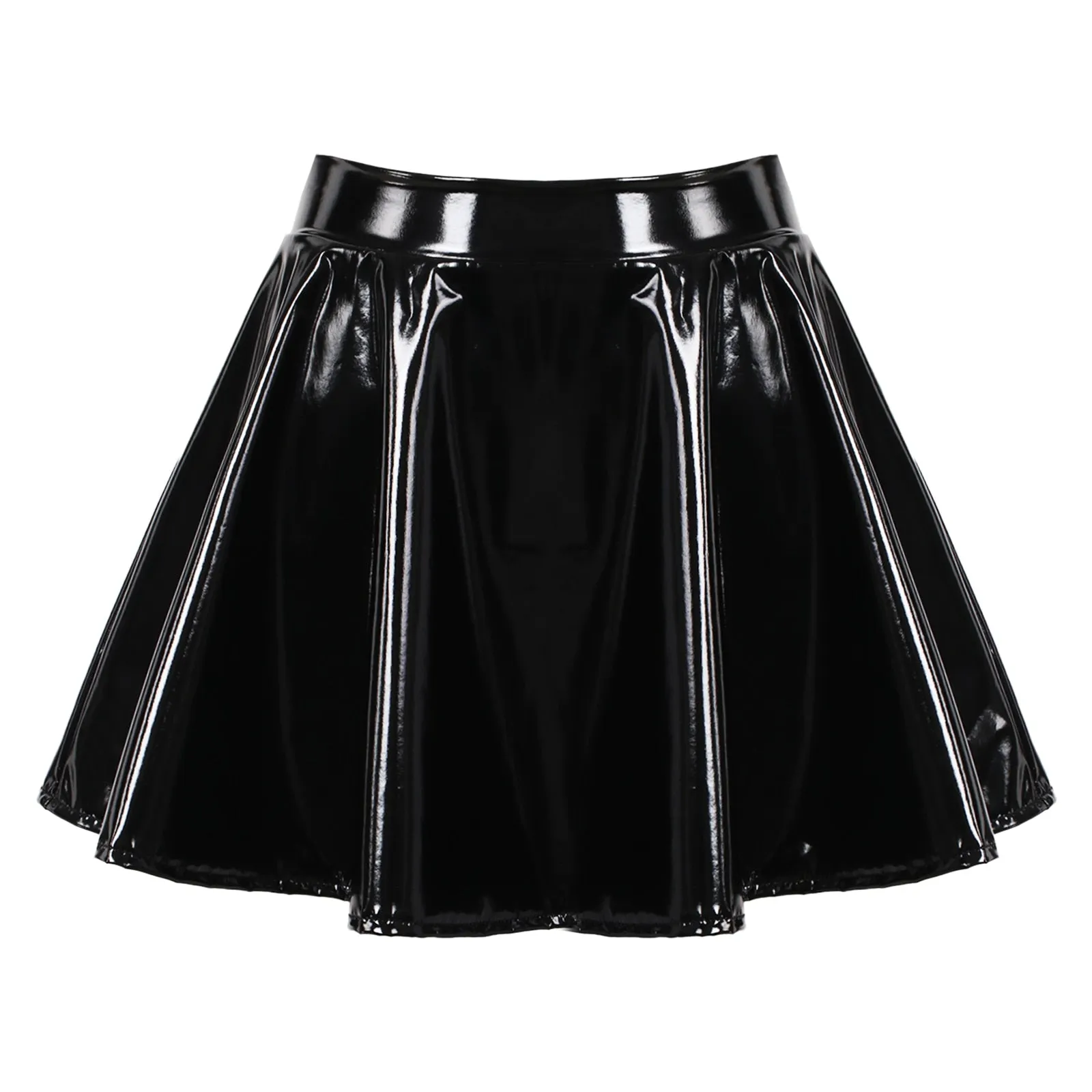 Glossy Patent Leather Flared Mini Skirt