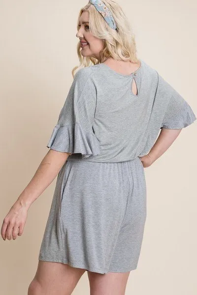 Heather Grey Plus Size Solid Rayon Modal Women's Mini Romper