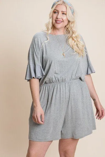 Heather Grey Plus Size Solid Rayon Modal Women's Mini Romper