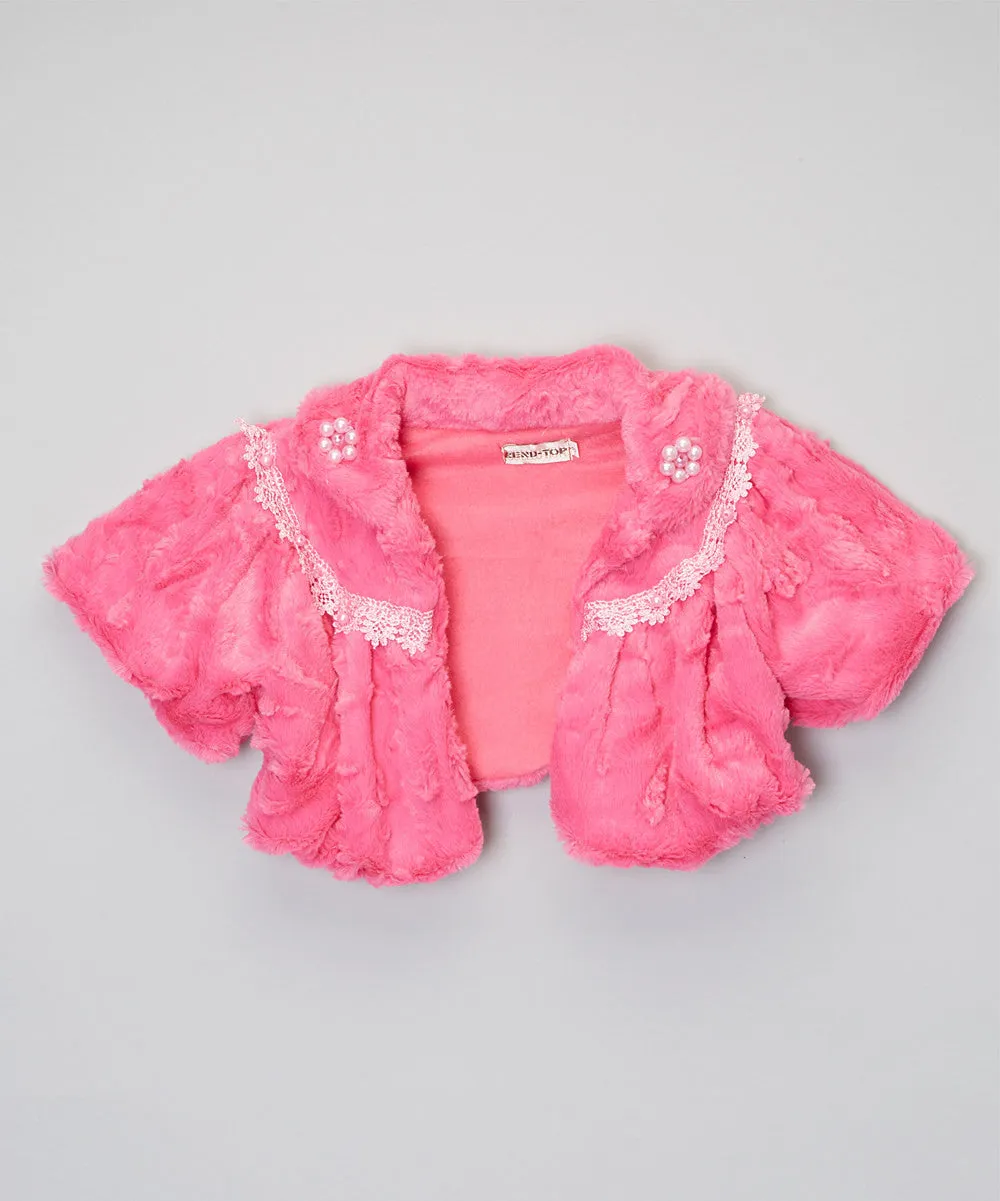 Hot Pink Lace Trim Short Coat