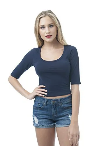 Khanomak Scoop Neck Half Sleeve Crop Top