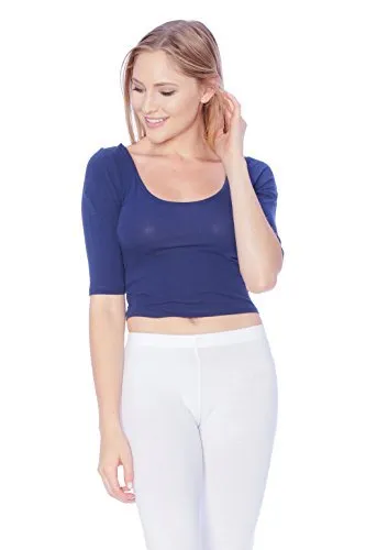 Khanomak Scoop Neck Half Sleeve Crop Top