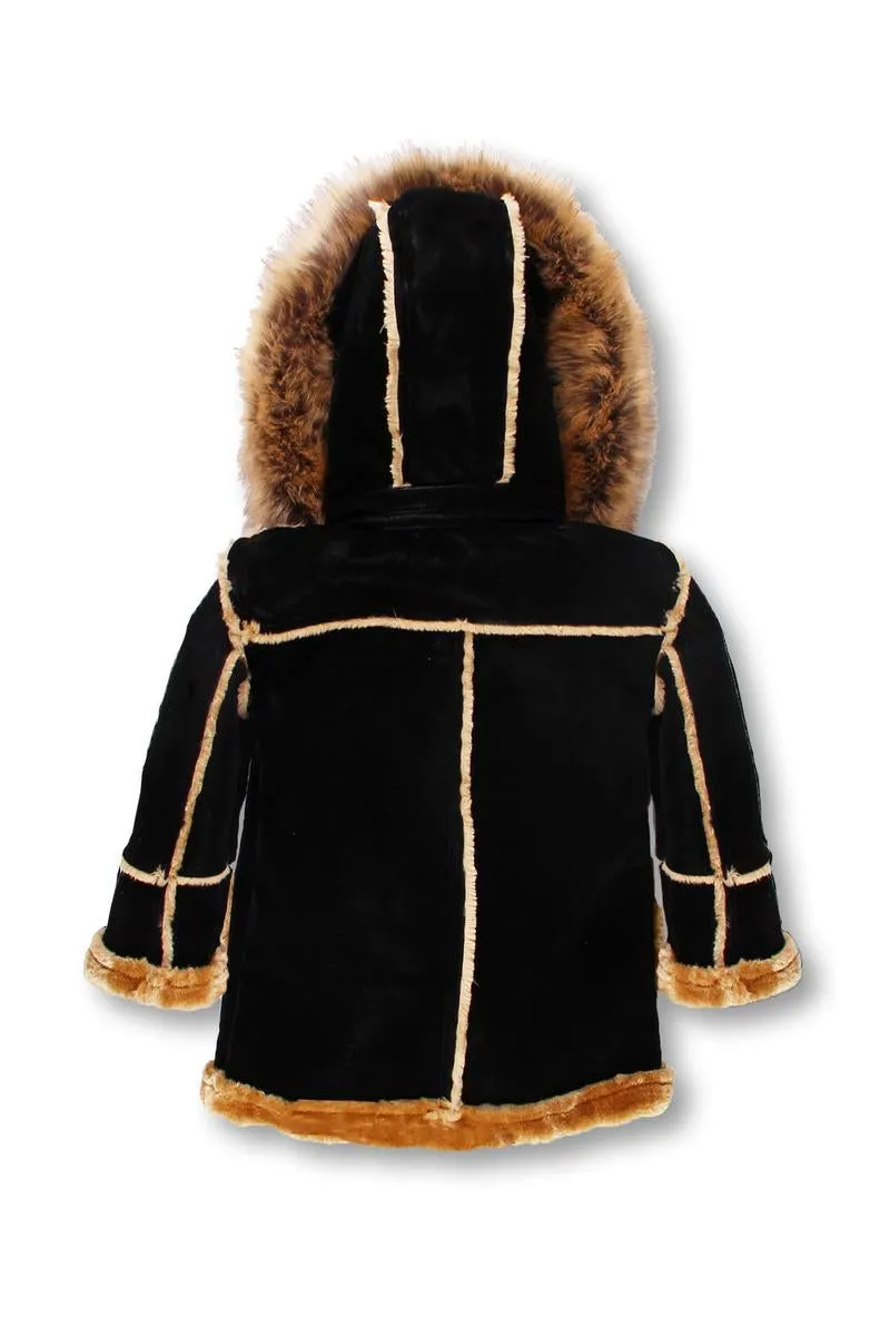Kids Outerwear Mink Fur-Lined Coat W/Fur Hood-Black/Khaki