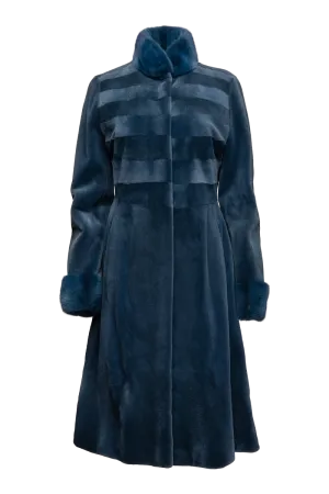 Lapis Blue High-Waist Sheared & Long Haired Mid-Length Mink Fur Coat