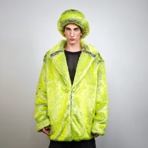 Luminous faux fur coat neon green trench oversize lemon jacket festival overcoat fluorescent peacoat rave bomber psychedelic party fleece