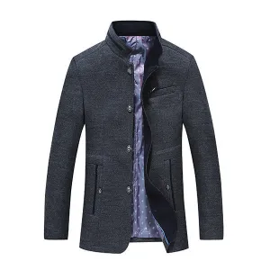 Mandarin Stand Collar Wool Jacket