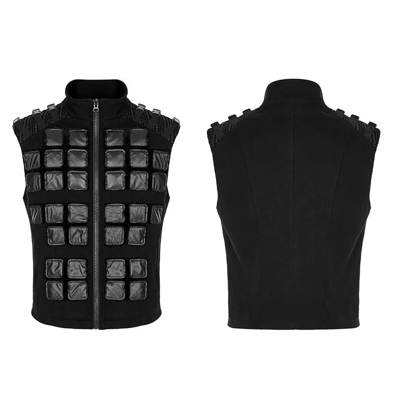Men Winter Post Doomsday Vest Denim And Faux Horsehair Splice Vestcoat