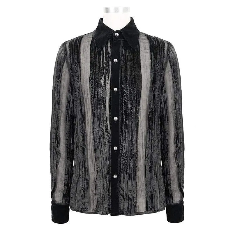 Men's Gothic Punk Stripe Sheer Black Shirt