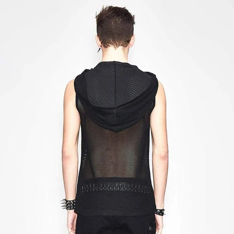 Men's Net Sleeveless Hooded Punk Top