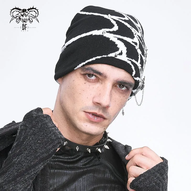 Men's Punk Contrast Color Spider Web Knitted Beanie White