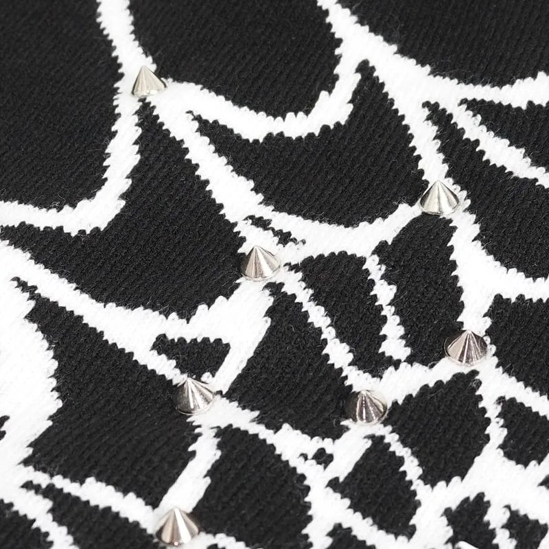 Men's Punk Contrast Color Spider Web Knitted Beanie White