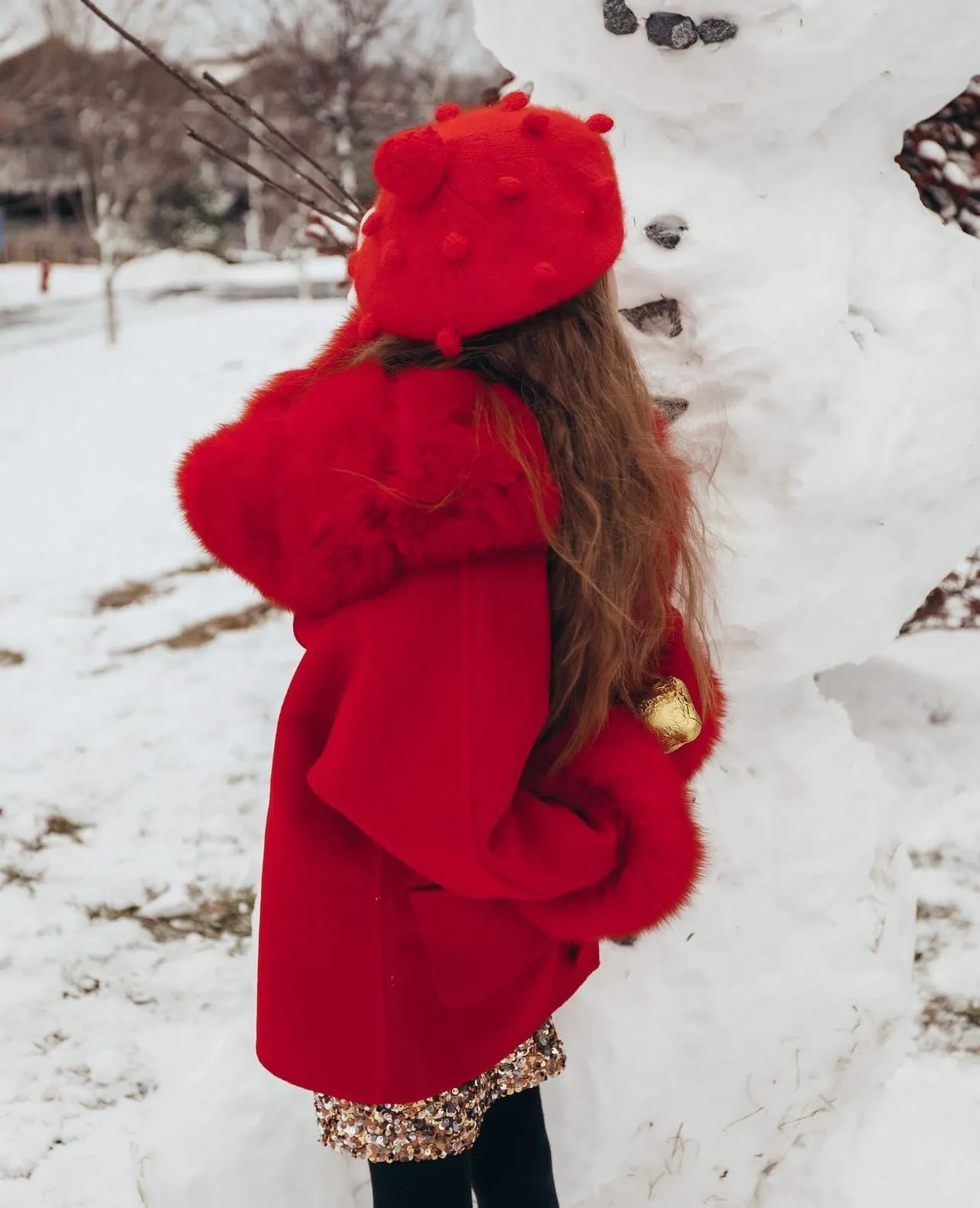 MI LOVES SIGNATURE Luxurious Anna cashmere kids coat with Fox fur trim and cuffs in Beautiful Red colour .