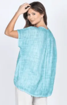 M.Rena Oil Washed Slubby Guaze Short Sleeve Top with Pleated Hem Detail