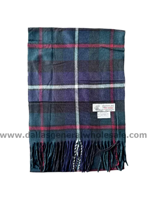 Navy Blue Plaid Cashmere Feel Scarf Wholesale