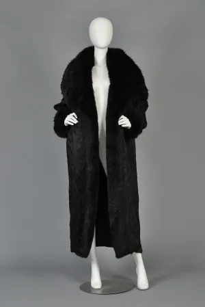 Norma Kamali Embroidered Satin Coat w/MASSIVE Fur-Lined Hood