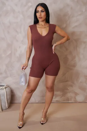 Off  Duty Romper - Brown