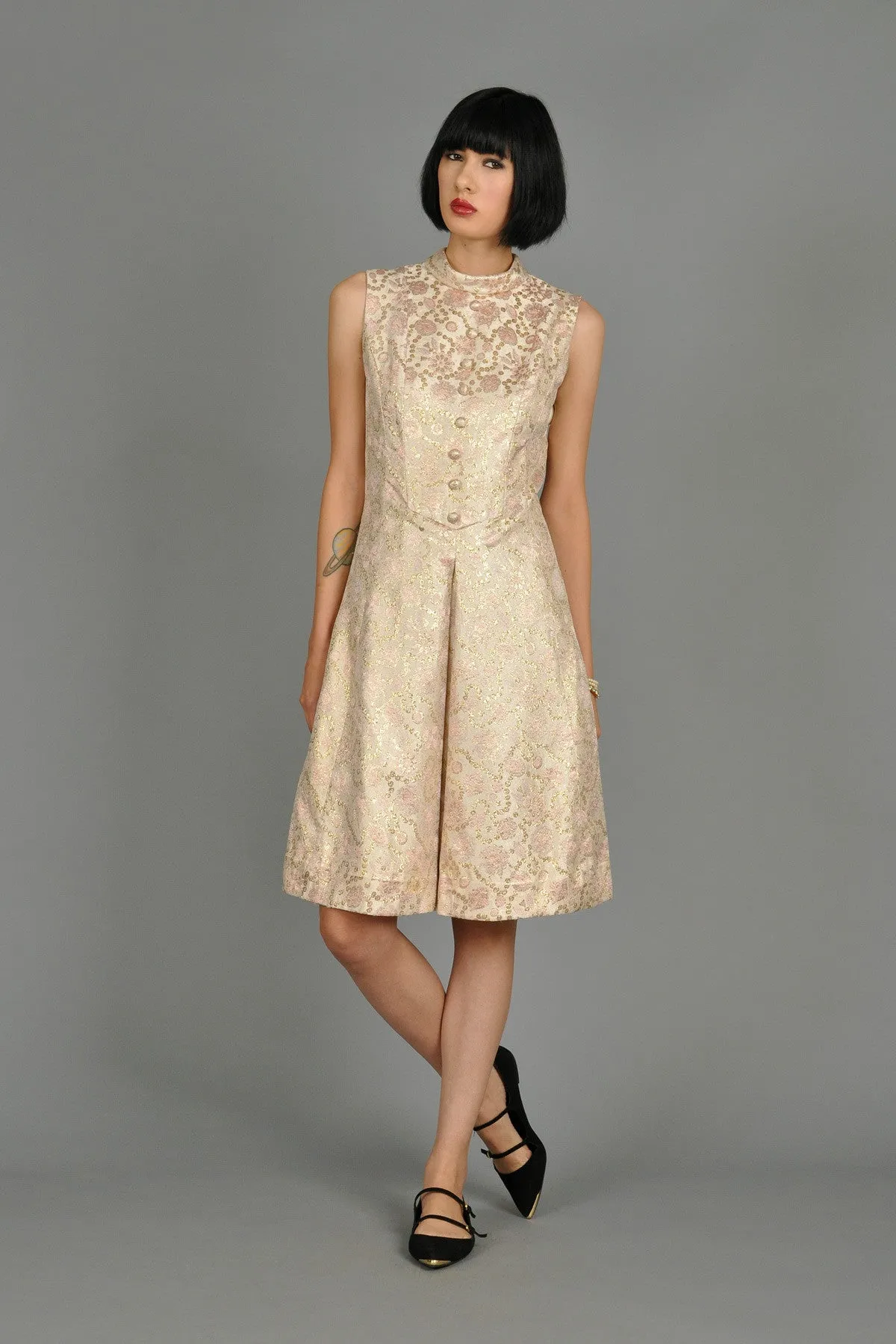 Pale Pink 1960s Brocade Dress   Coat w/Mink Trim