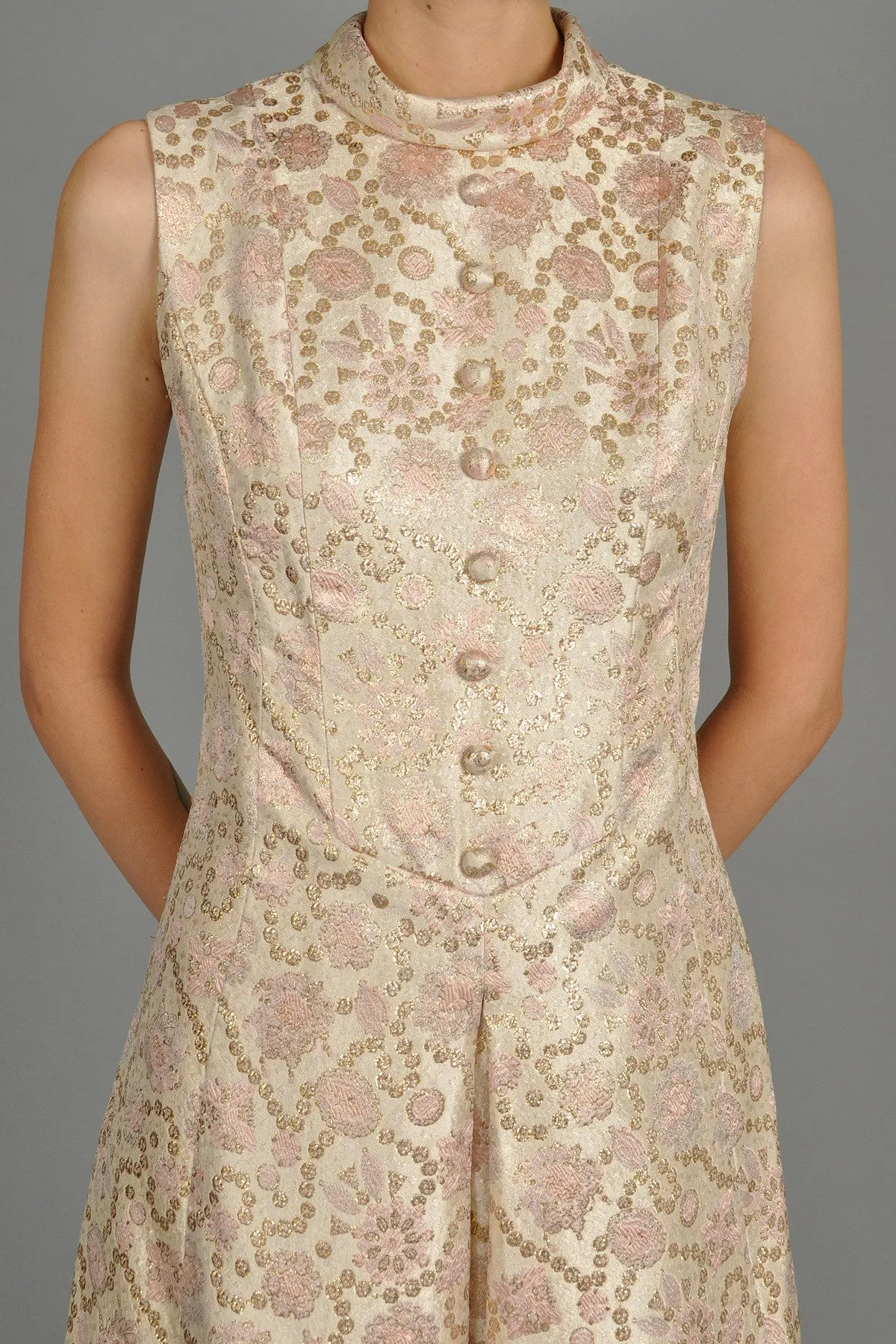 Pale Pink 1960s Brocade Dress   Coat w/Mink Trim