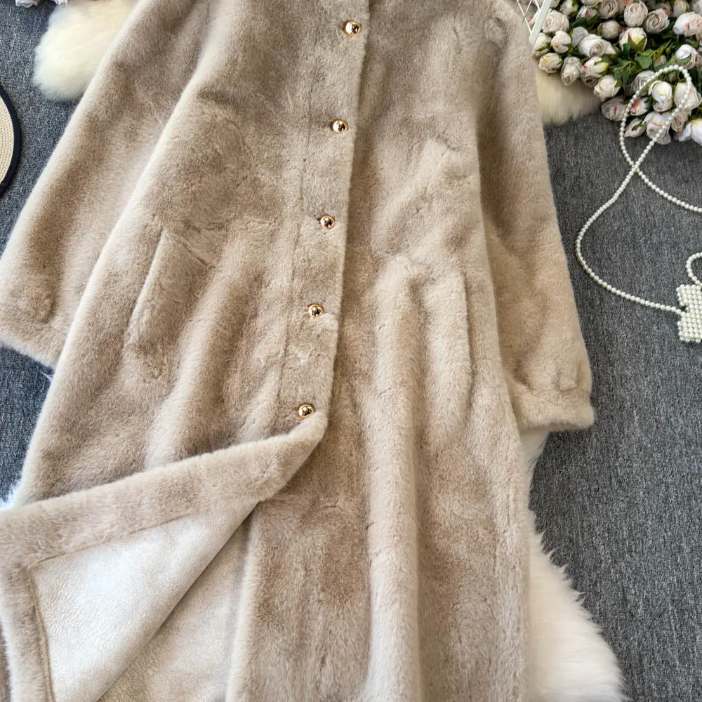 Solid Color Thermal Mink Fur Coat