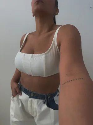 Square Neck Top, White