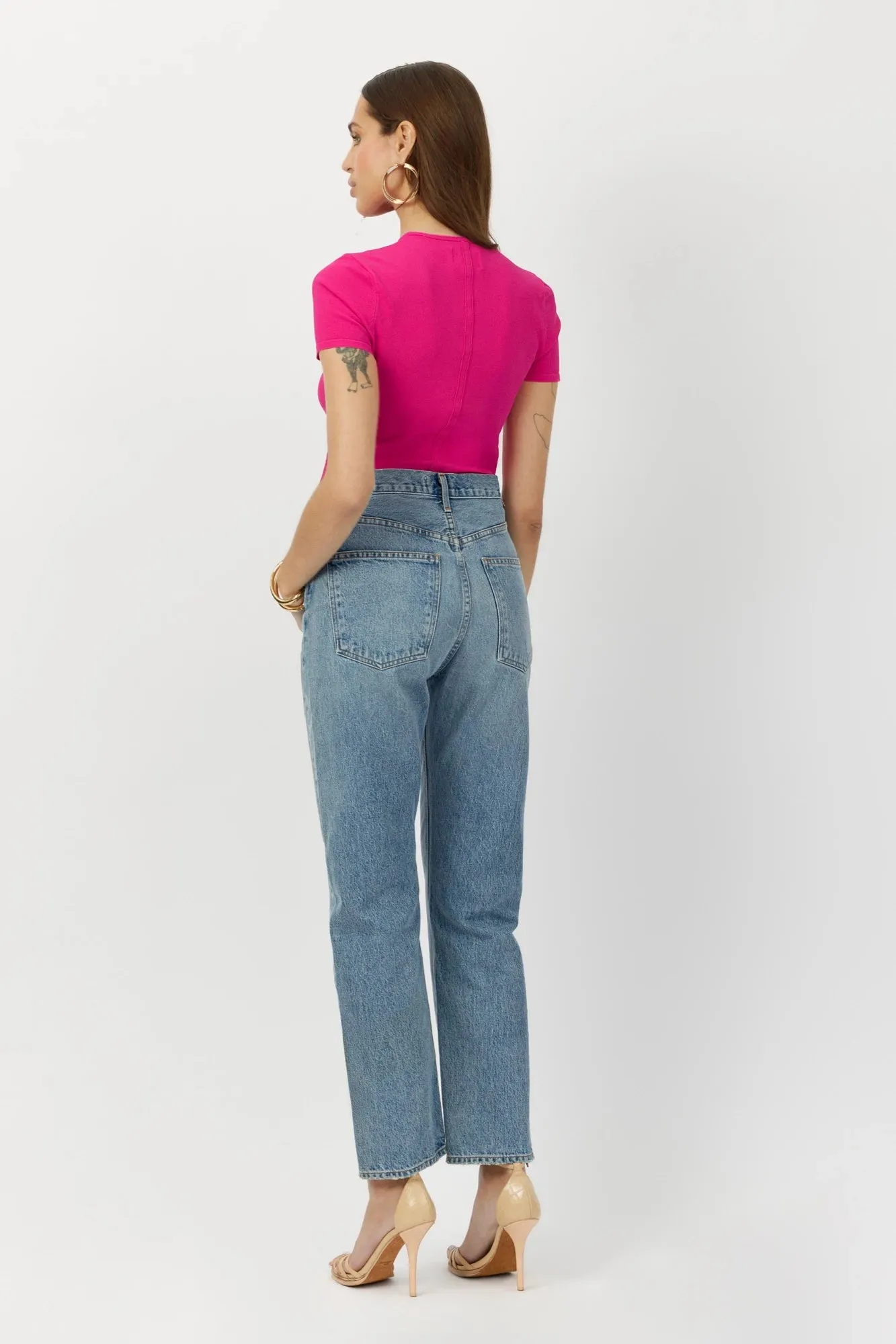The Greta - Fuchsia Retro Crew-Neck Tee Moisture-Wicking Viscose