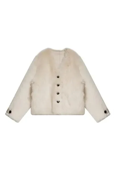 V-Neck Cropped Toscana Shearling sheepskin Jacket