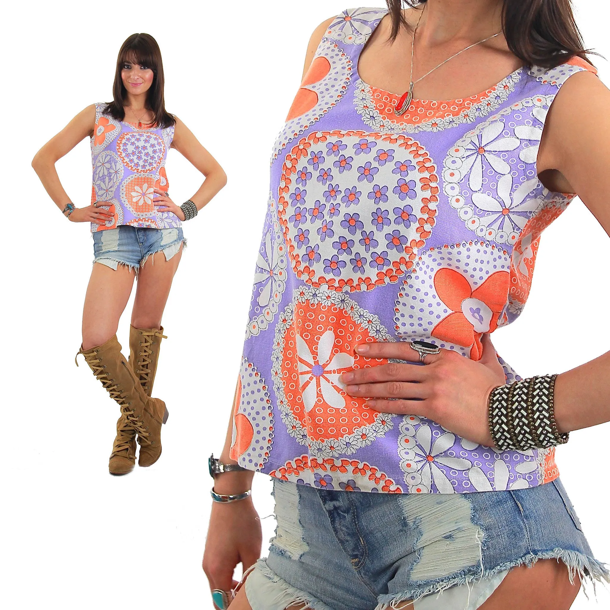 Vintage 70s pastel hippie boho patchwork sleeveless top