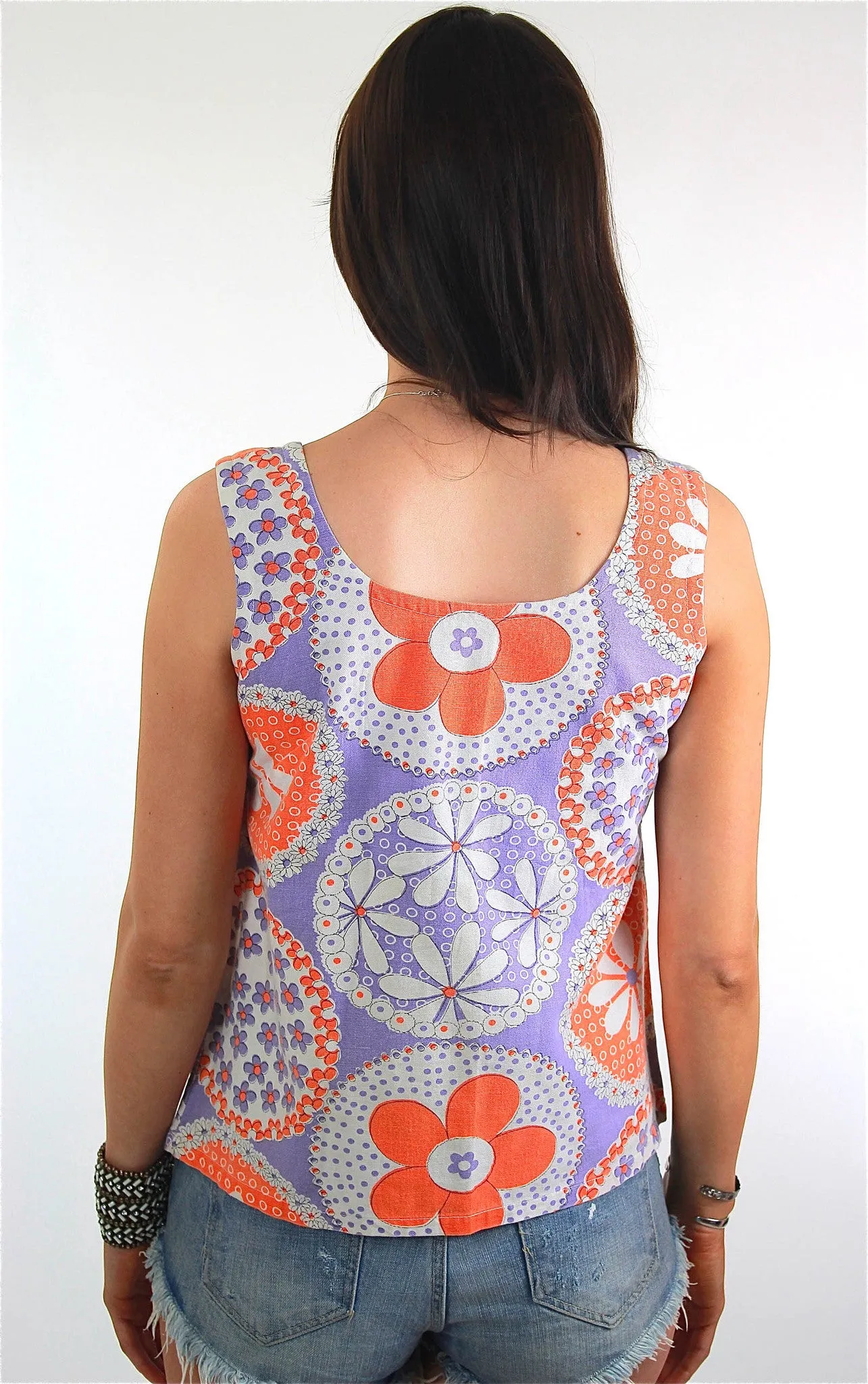Vintage 70s pastel hippie boho patchwork sleeveless top