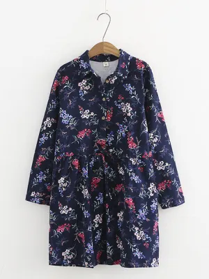 Vintage Floral Denim Shirt Dress