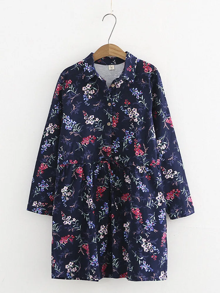 Vintage Floral Denim Shirt Dress