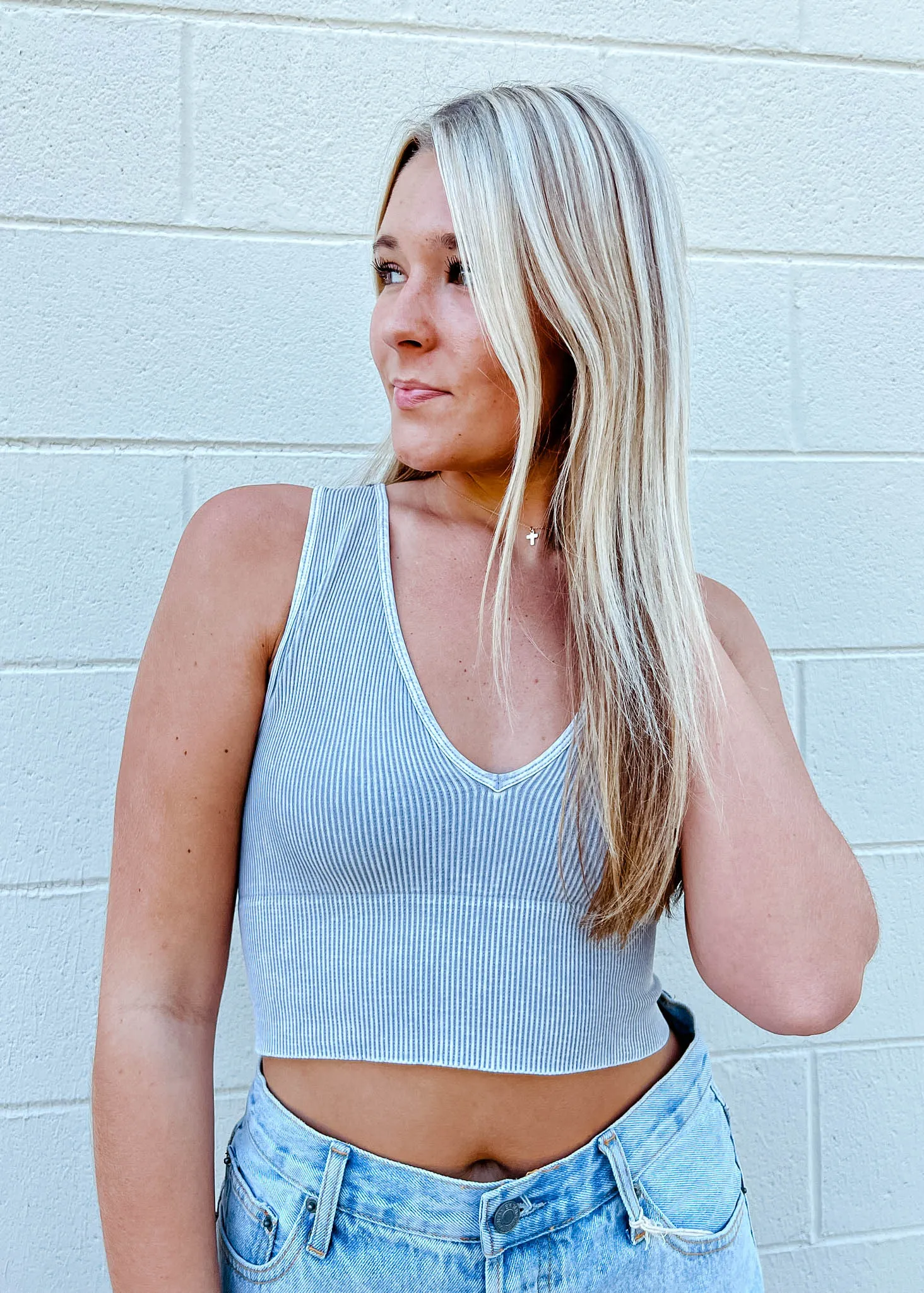 Vintage Wash Autumn V Neck Crop Top