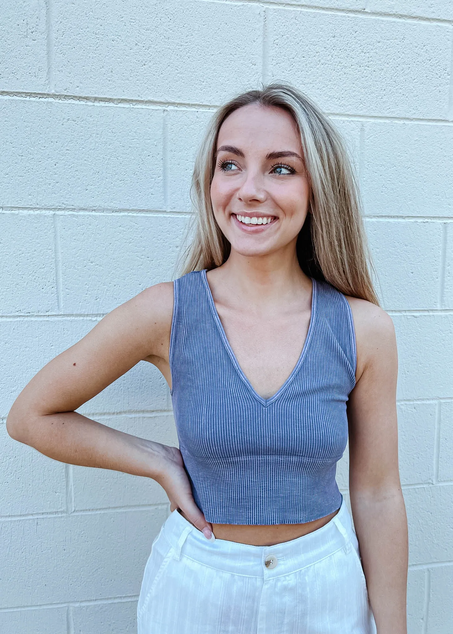 Vintage Wash Autumn V Neck Crop Top