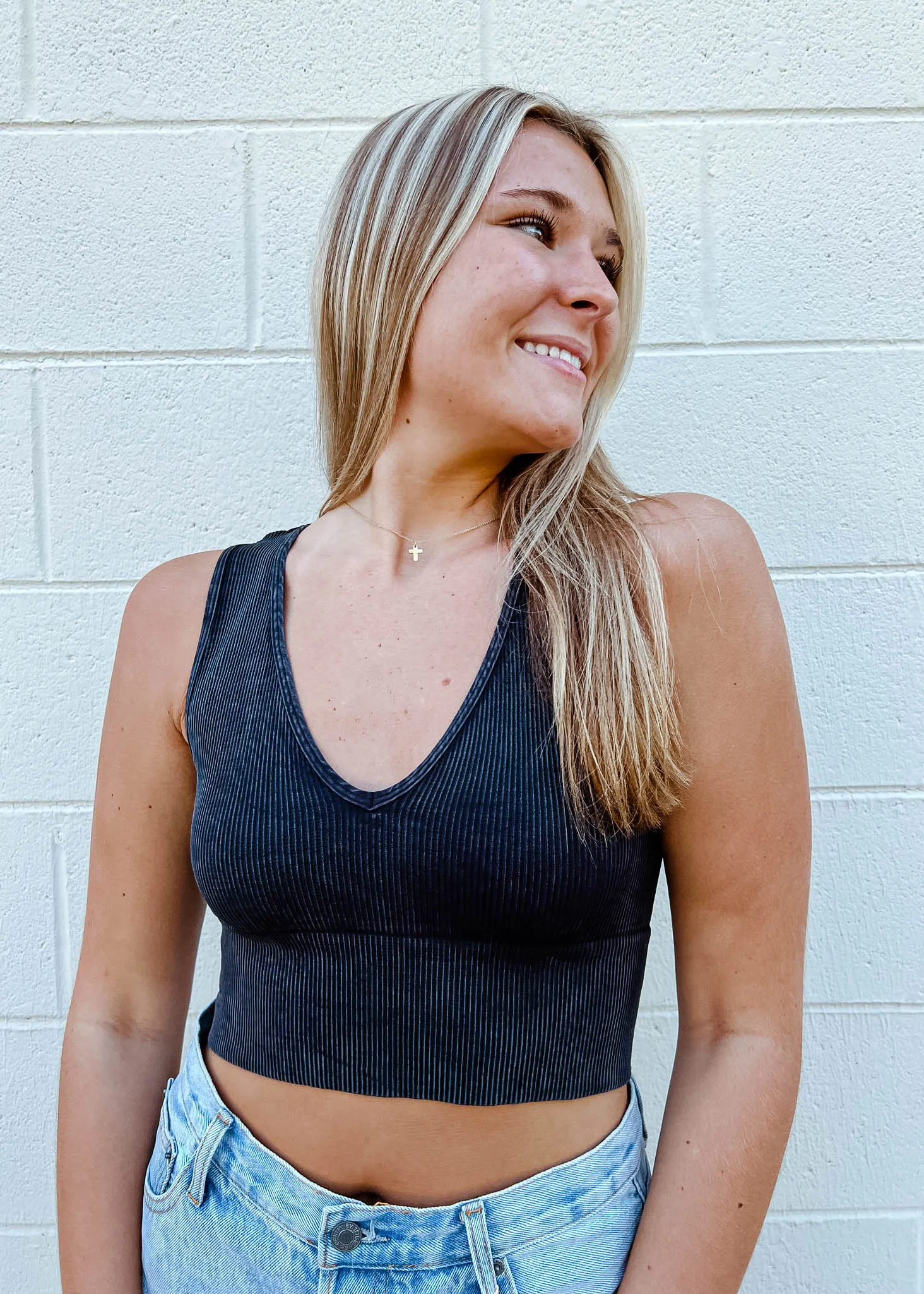Vintage Wash Autumn V Neck Crop Top