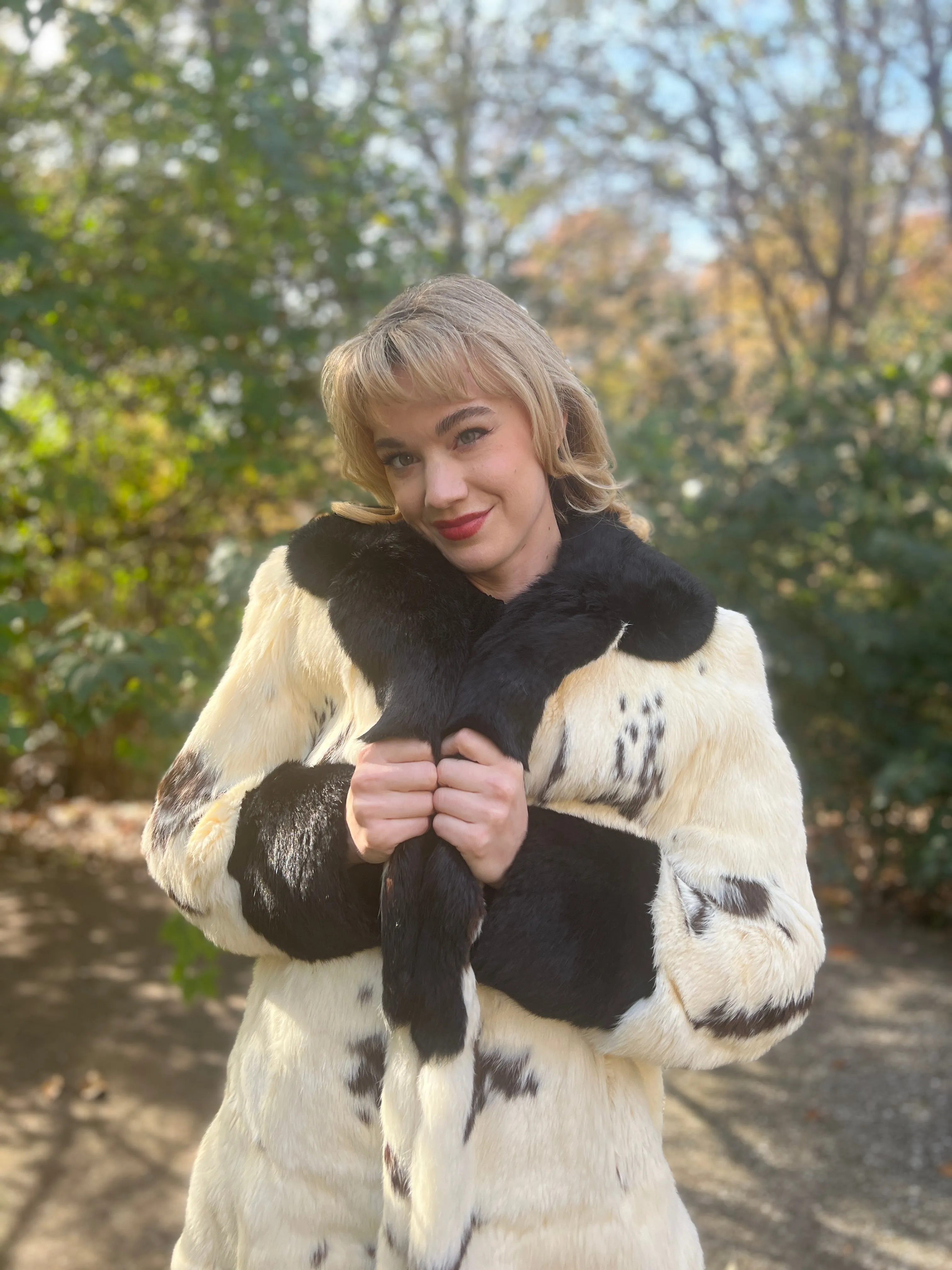 Vintage White Black Fur Coat, Georgette Fur Co.