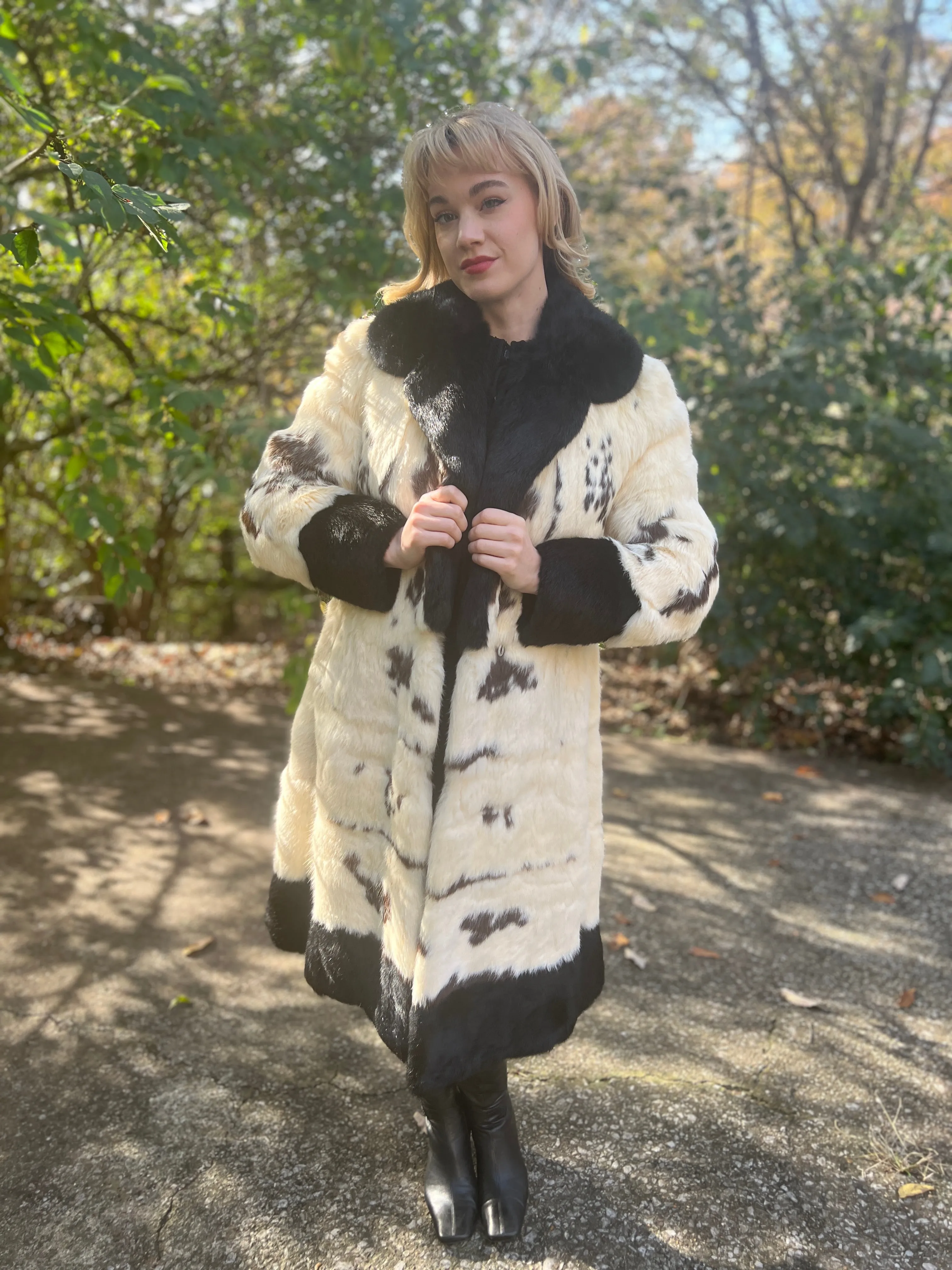 Vintage White Black Fur Coat, Georgette Fur Co.