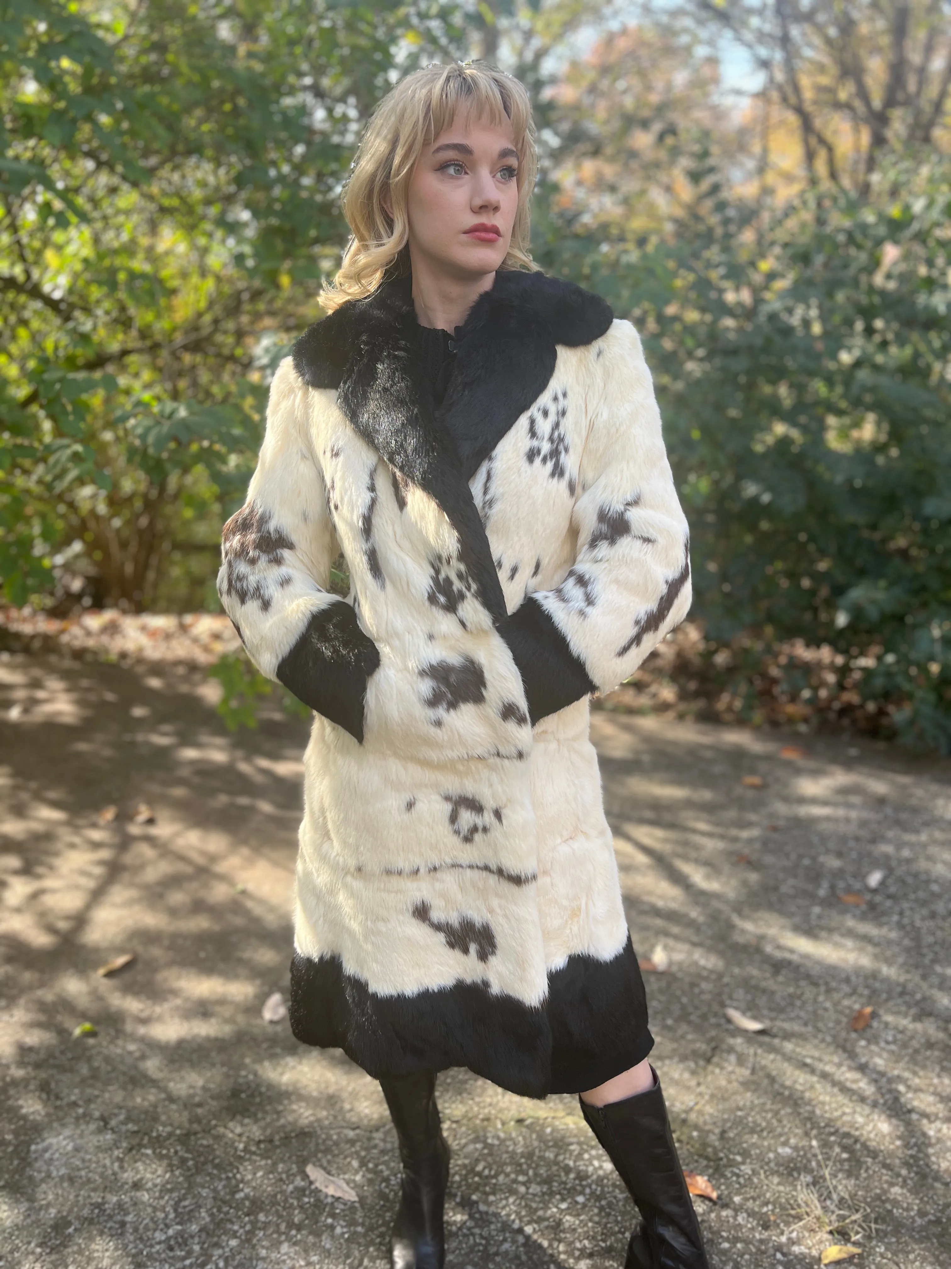 Vintage White Black Fur Coat, Georgette Fur Co.