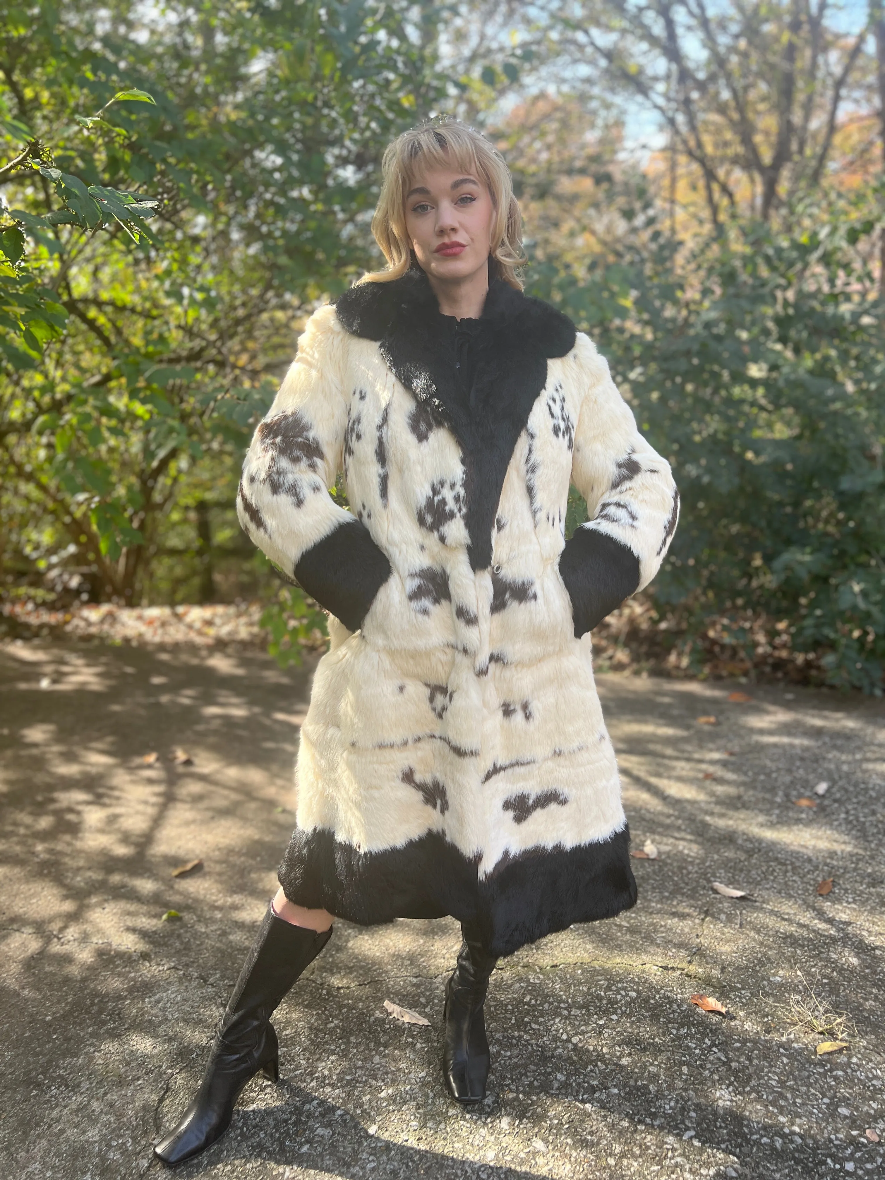 Vintage White Black Fur Coat, Georgette Fur Co.